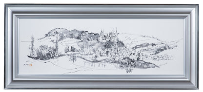 alt="Framed Shiro no Aru Oka (The Hill with a Castle) painting by Tatsuo Takayama in Nihonga style"

