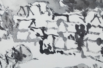 alt="Close-up detail of Shiro no Aru Oka (The Hill with a Castle) painting showing the winding road, castle, and village rendered in ink by Tatsuo Takayama in Nihonga style"
