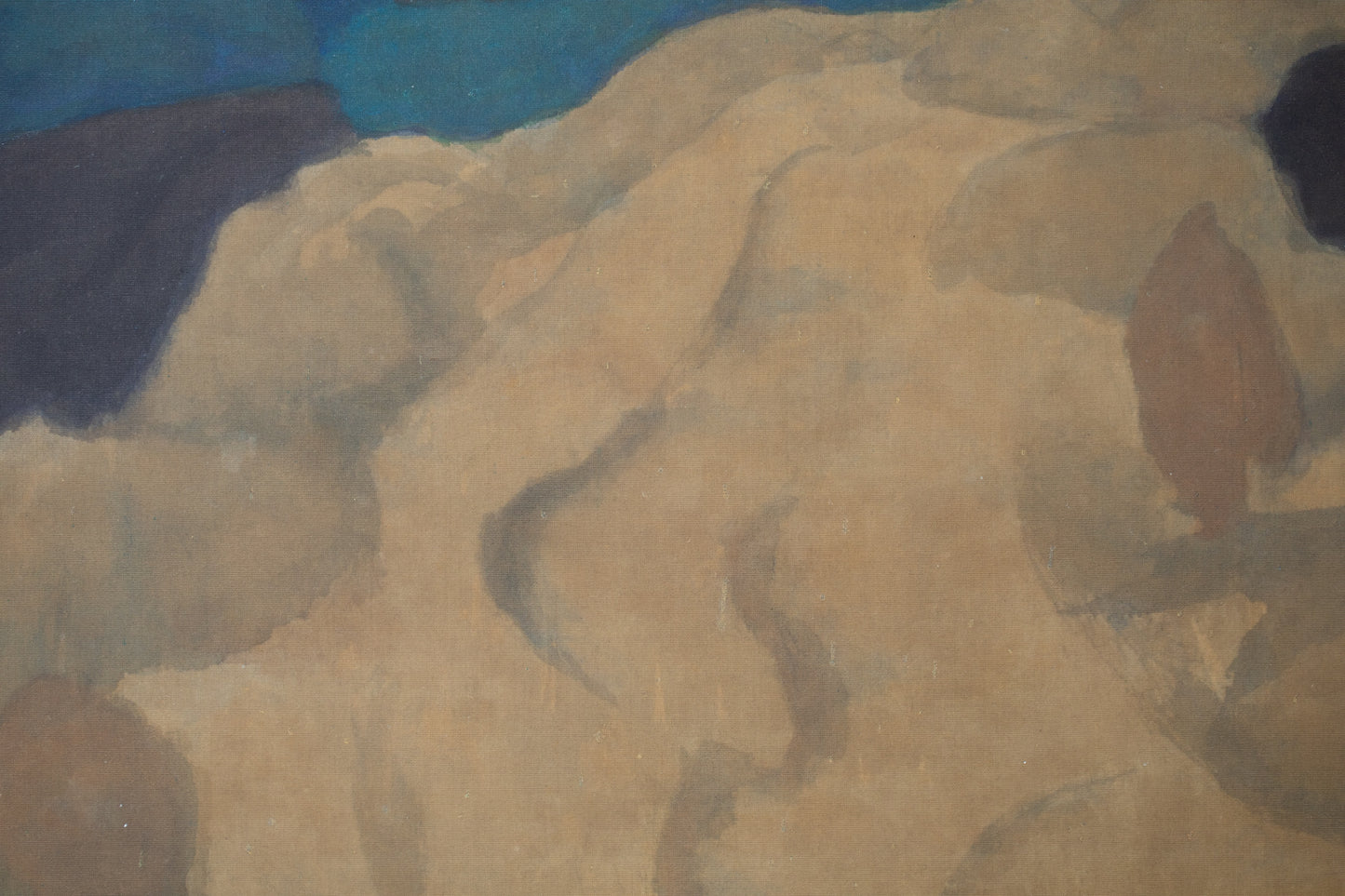 alt="Close-up detail of Tsuki painting showing the illuminated trees and winding path under the full moon by Tatsuo Takayama in Nihonga style"
