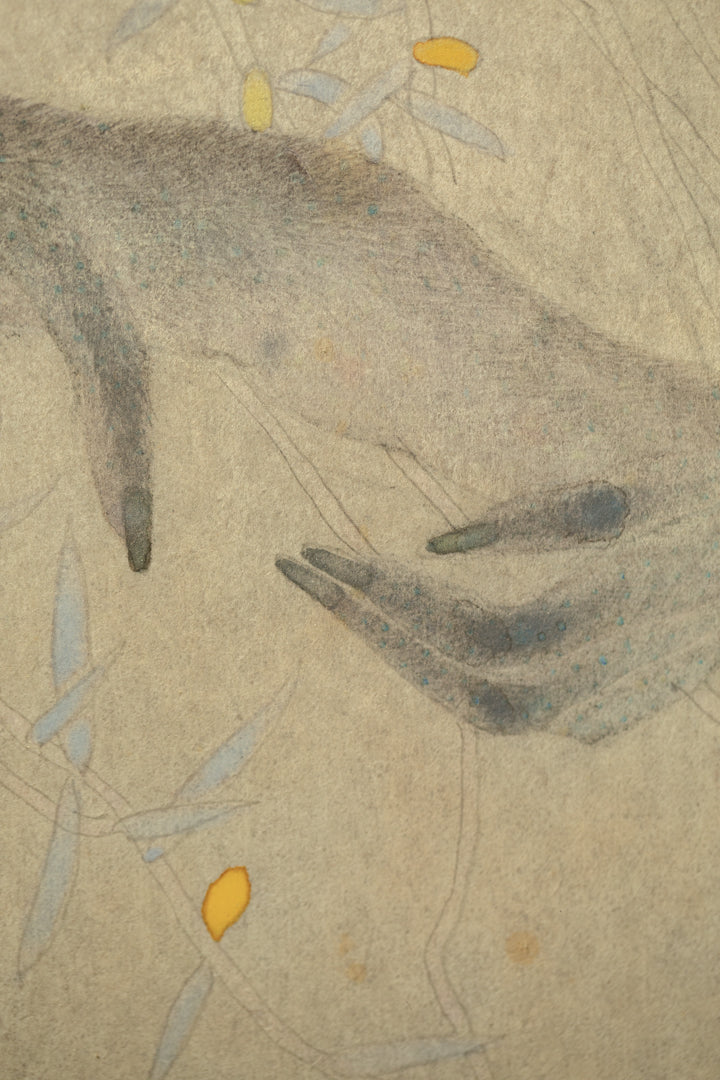 alt="Close-up detail of Gen painting by Koichi Takeuchi in Nihonga style"
