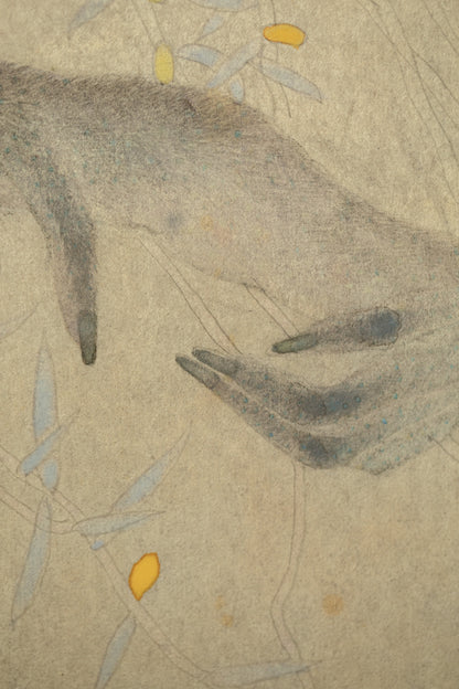 alt="Close-up detail of Gen painting by Koichi Takeuchi in Nihonga style"
