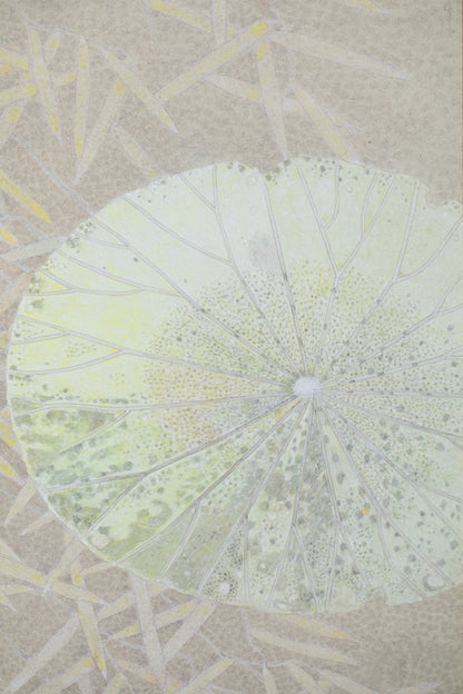 alt="Close-up detail of The Silver Night painting showing the silver fox and surrounding plants by Koichi Takeuchi in Nihonga style"
