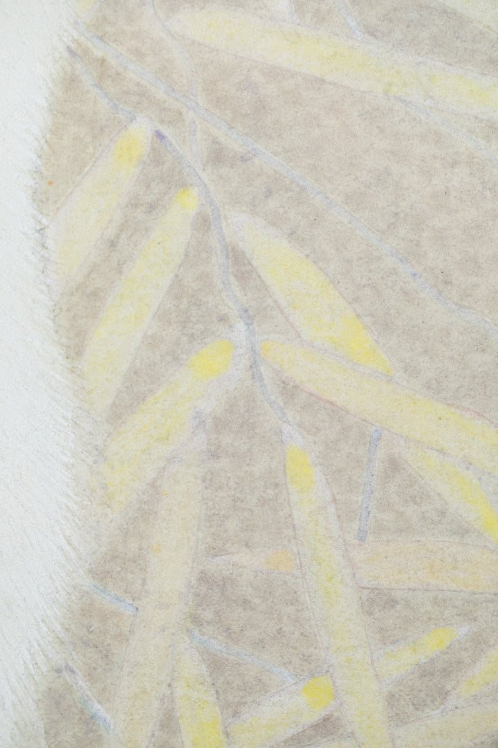 alt="Close-up detail of The Silver Night painting showing the silver fox and surrounding plants by Koichi Takeuchi in Nihonga style"
