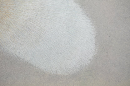 alt="Close-up detail of Kitsune (The Fox) painting showing the fox’s fur texture and piercing gaze by Koichi Takeuchi in Nihonga style"

