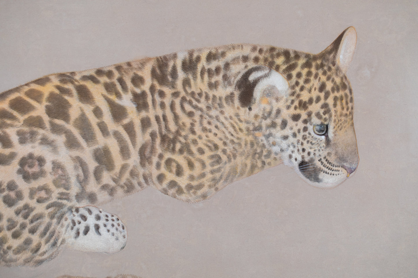 alt="Close-up detail of Madara painting showing the young jaguars by Koichi Takeuchi in Nihonga style"
